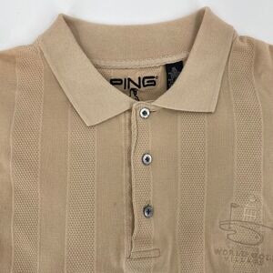 PING‎ World Golf Village Polo Shirt Mens XL Tan Striped Golfcore